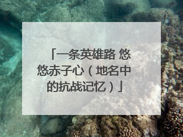 一条英雄路 悠悠赤子心（地名中的抗战记忆）