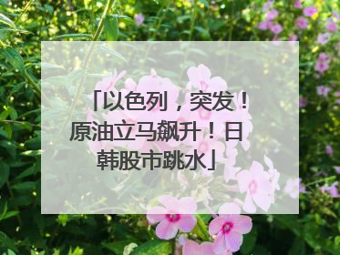 以色列，突发！原油立马飙升！日韩股市跳水