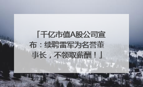 千亿市值A股公司宣布：续聘雷军为名誉董事长，不领取薪酬！