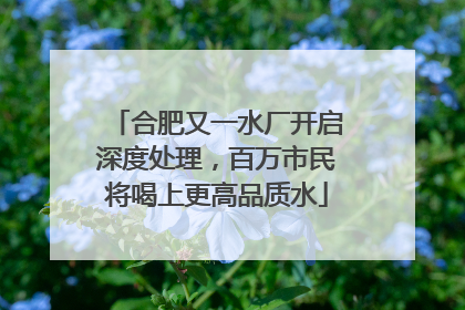 合肥又一水厂开启深度处理，百万市民将喝上更高品质水